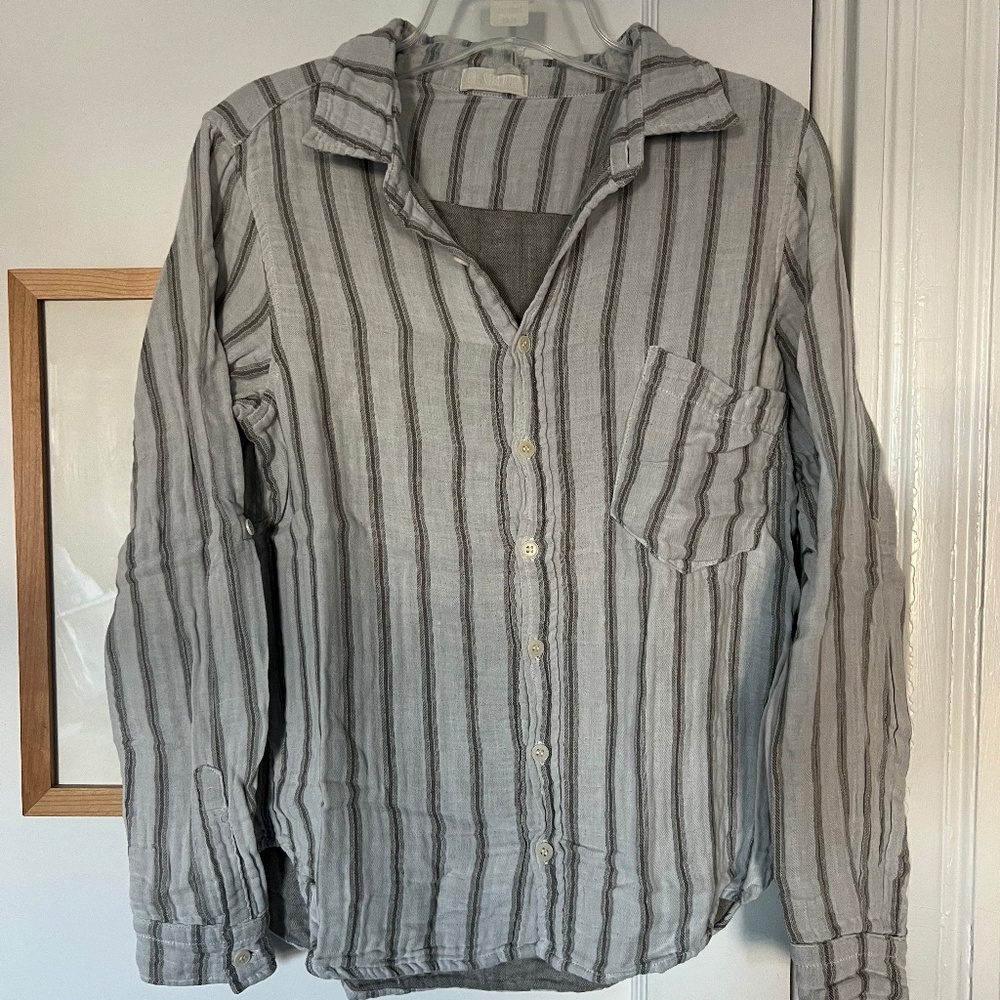 CP Shades Women's Linen Button-Down Top - White / Gray Striped